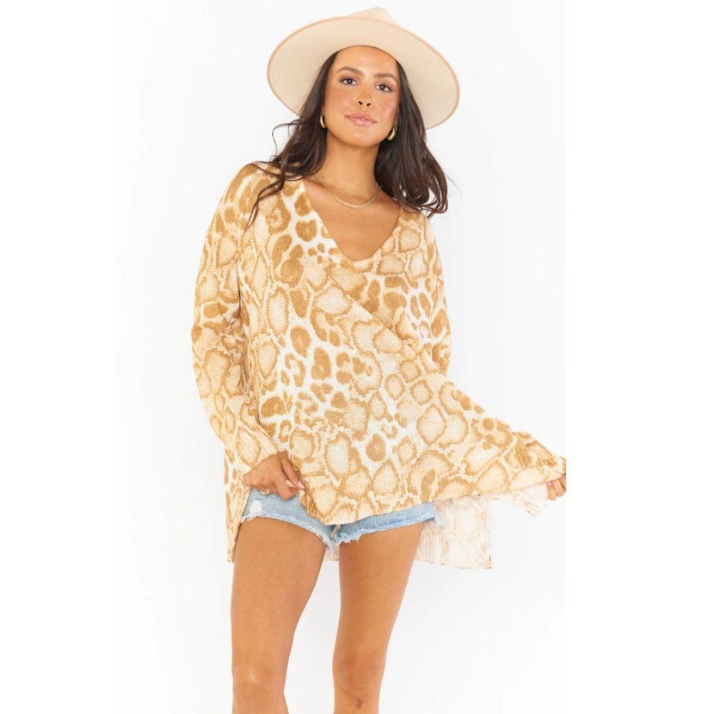 Show Me Your Mumu S. S Cliffside Sweater in Sandy Cheetah Knit Beachy Oversized
